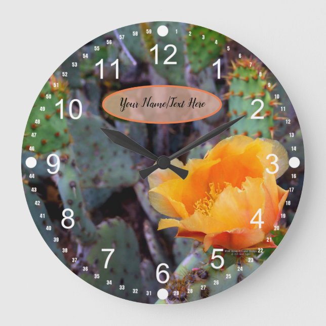 Reloj Redondo Grande Naranja Pricky Pear Opuntia Cactus Flower Photo (Anverso)