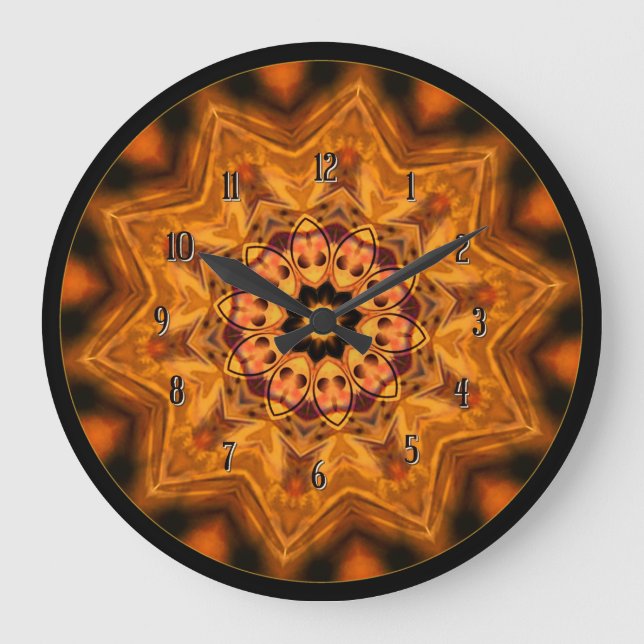 Reloj Redondo Grande Naranja Sunburst Mandala Wall Clock (Anverso)
