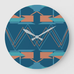 Reloj Redondo Grande Naranja turquesa sobre el azul oscuro Zig-zag en e