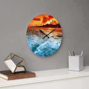 Reloj Redondo Grande Naranja verde azulado Blue Ocean Surf Sunset