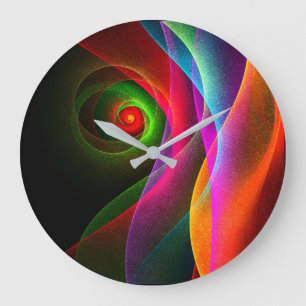 Reloj Redondo Grande Naranja Verde Rojo Patrón de arte abstracto modern