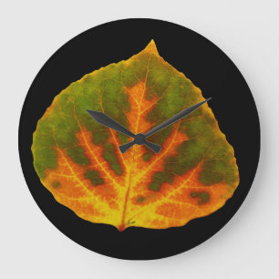 Reloj Redondo Grande Naranja verde y hoja de aluminio amarillo #1