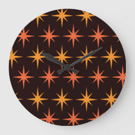 Reloj Redondo Grande Naranja y Amber Starburst Mid Century Modern