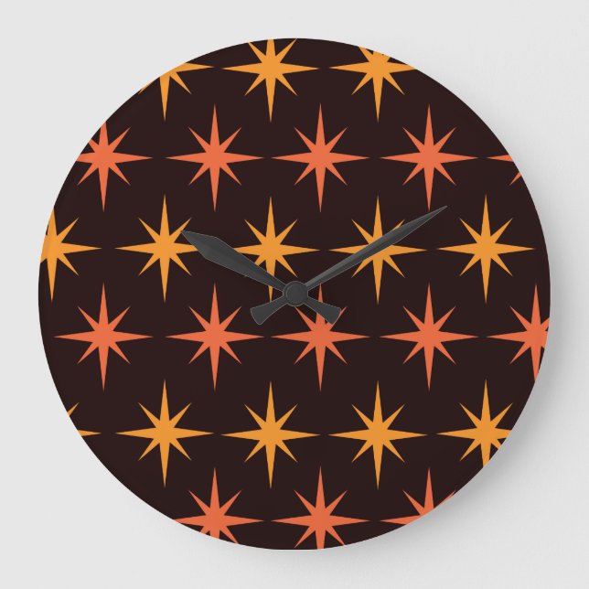Reloj Redondo Grande Naranja y Amber Starburst Mid Century Modern (Anverso)