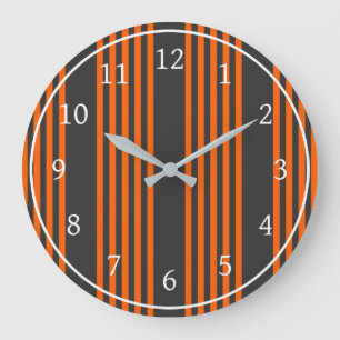 Reloj Redondo Grande Naranja y carbón vegetal cinco rayas