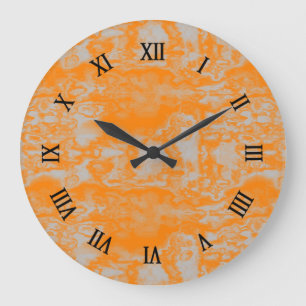 Reloj Redondo Grande Naranja y mármol gris