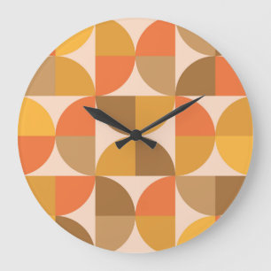 Reloj Redondo Grande Naranja y Marrón Medios Círculos de la Mitad del S