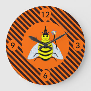 Reloj Redondo Grande Naranja y rayas negras mágicos de la abeja de