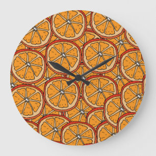 Reloj Redondo Grande Naranjas de mano arrastrada: sin inconvenientes
