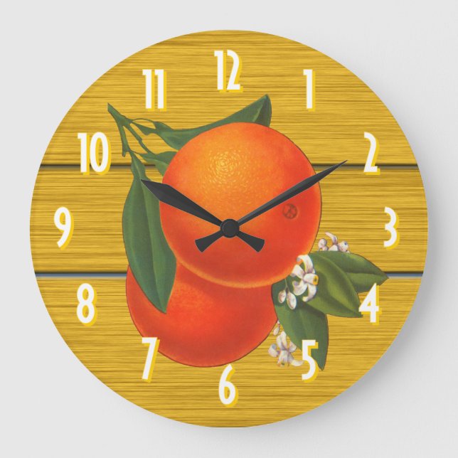 Reloj Redondo Grande Naranjas retro en madera rusa con tasas de crecimi (Anverso)
