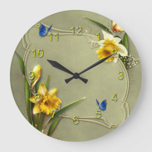 Reloj Redondo Grande Narciso y mariposa azul