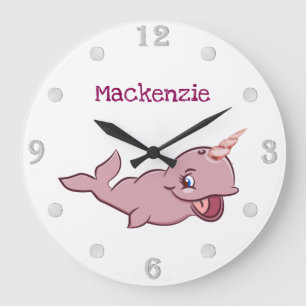 Reloj Redondo Grande Narwhal Pink Girly Kawaii Chibi Cartoon Custom