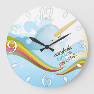 Reloj Redondo Grande Narwhals Swim on Rainbows