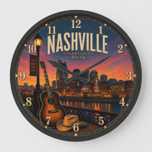 Reloj Redondo Grande Nashville Tennessee Music City Broadway Sunset 