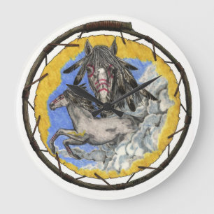Reloj Redondo Grande Native American Lakota Time Mustang Wall Clock