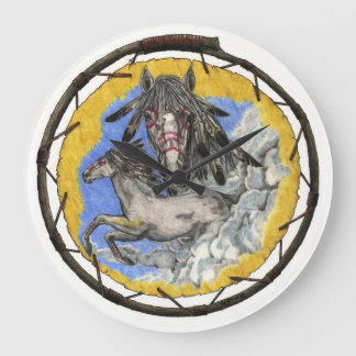 Reloj Redondo Grande Native American Lakota Time Mustang Wall Clock
