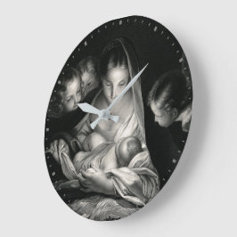 Reloj Redondo Grande Natividad Niño Jesús Virgen María Angelo Blanco Ne