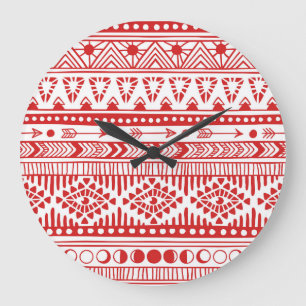 Reloj Redondo Grande Nativo Americano: Doodle de tinta roja.