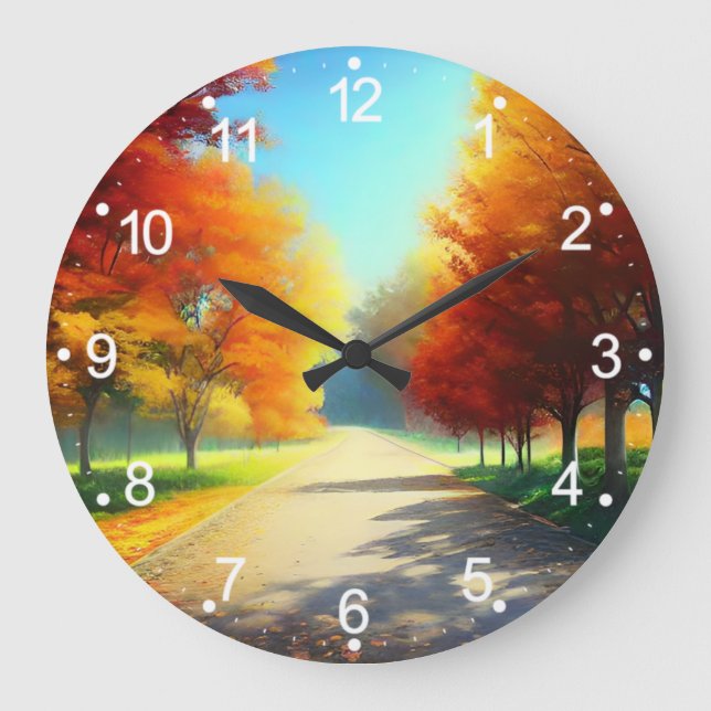 Reloj Redondo Grande Naturaleza Árboles otoñales en el bosque (Anverso)