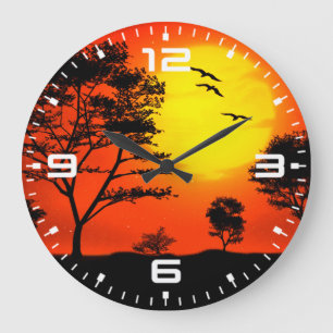 Reloj Redondo Grande Naturaleza Paisaje Árboles de sol Silhouette