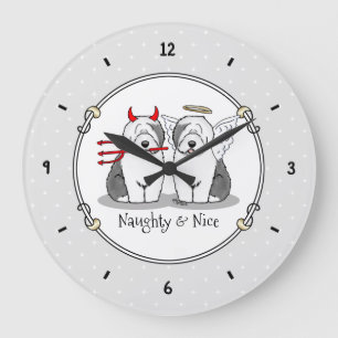 Reloj Redondo Grande Naughty & Nice Old English Sheepdogs (Gray 1)