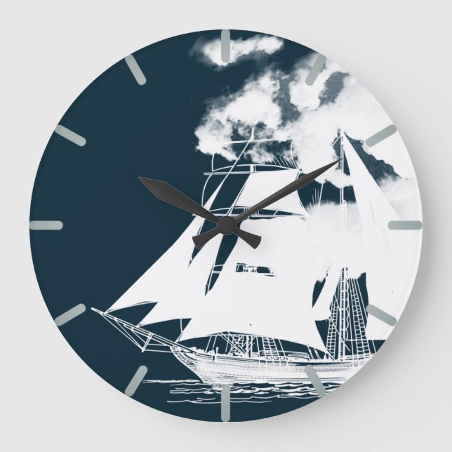Reloj Redondo Grande Náutica de naves y nubes (Anverso)