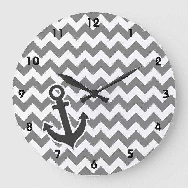 Reloj Redondo Grande Nautical Anchor on Dark Gray Chevron (Anverso)