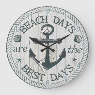 Reloj Redondo Grande Nautical Best Days Beach Rustic Wall Clock
