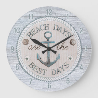 Reloj Redondo Grande Nautical Best Days Beach Rustic Wall Clock