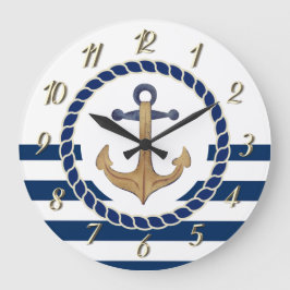 Reloj Redondo Grande Nautical Boat Name,Retro Anchor Nave Blue Stried