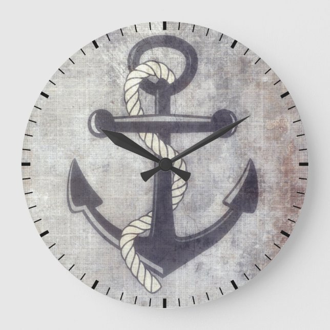 Reloj Redondo Grande Nautical Grungy Anchor Rustic Wall Clock (Anverso)