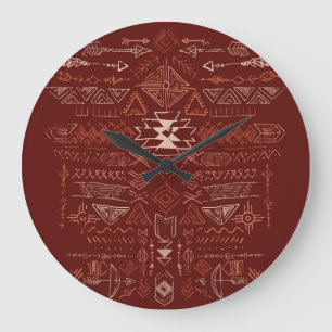 Reloj Redondo Grande Navajo Aztec: Patrón de Doodle Étnico.