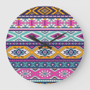Reloj Redondo Grande Navajo tribal vintage: patrón retro