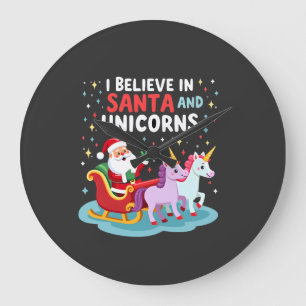 Reloj Redondo Grande Navidad Creo En Santa Y Unicornios Divertido Xm