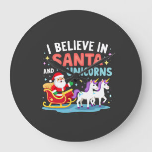 Reloj Redondo Grande Navidad Creo En Santa Y Unicornios Divertido Xm