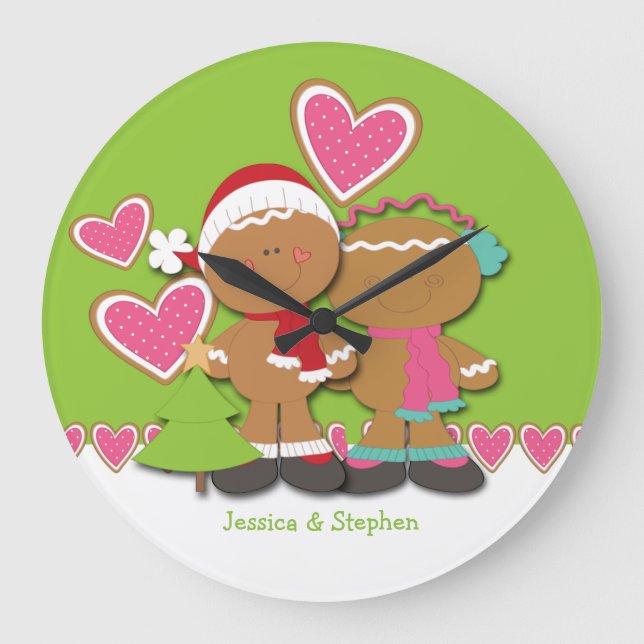 Reloj Redondo Grande Navidad de los pares de la galleta del pan de (Anverso)