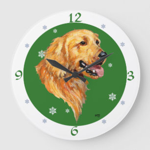 Reloj Redondo Grande Navidad del golden retriever