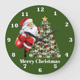 Reloj Redondo Grande Navidad festivo Santa y árbol