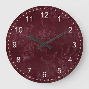 Reloj Redondo Grande Navidad floral de color burdeos rojo intenso
