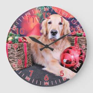 Reloj Redondo Grande Navidad - golden retriever - cielo