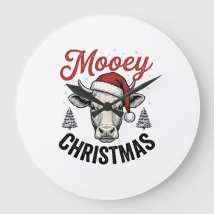 Reloj Redondo Grande Navidad Mooey Vaca Sombrero de Santa Grabado Antig