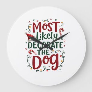Reloj Redondo Grande Navidad Probablemente Decorar Perro Familia Navida