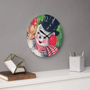 Reloj Redondo Grande Navidad retro vintage Snowman
