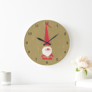 Reloj Redondo Grande Navidad Vintage, Gnomo adorable de Santa Claus en 