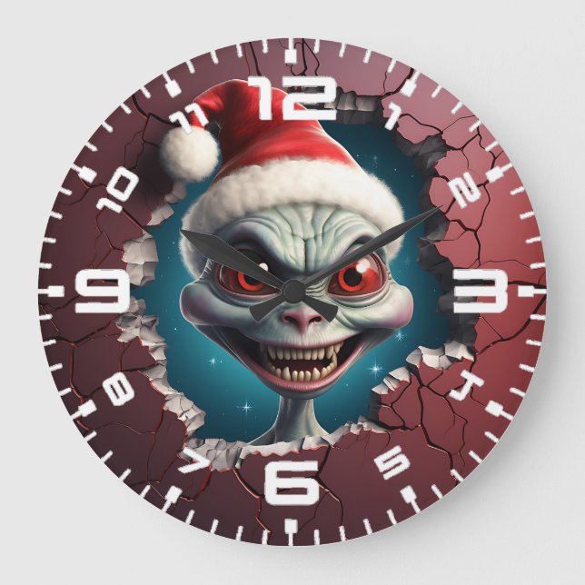 Reloj Redondo Grande navidades 3D Mars Santa Alien (Anverso)