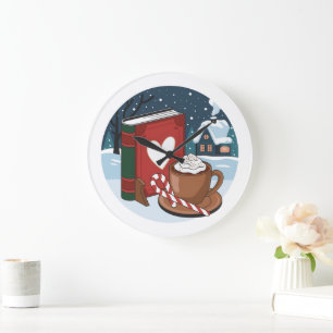 Reloj Redondo Grande Navidades Acogedores Noche Con Cacao Caliente