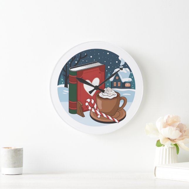 Reloj Redondo Grande Navidades Acogedores Noche Con Cacao Caliente (Hogar)