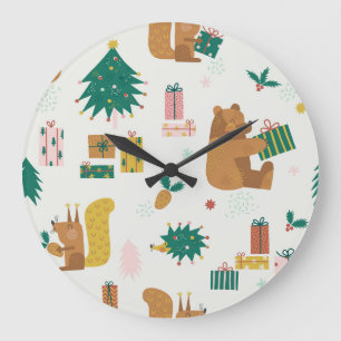 Reloj Redondo Grande Navidades Animales Forestales: Vibe de época