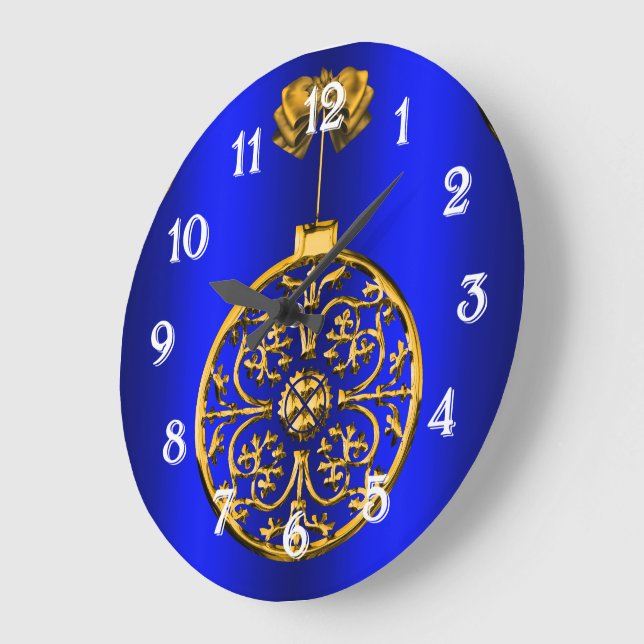 Reloj Redondo Grande Navidades Baubles en azul (Ángulo)
