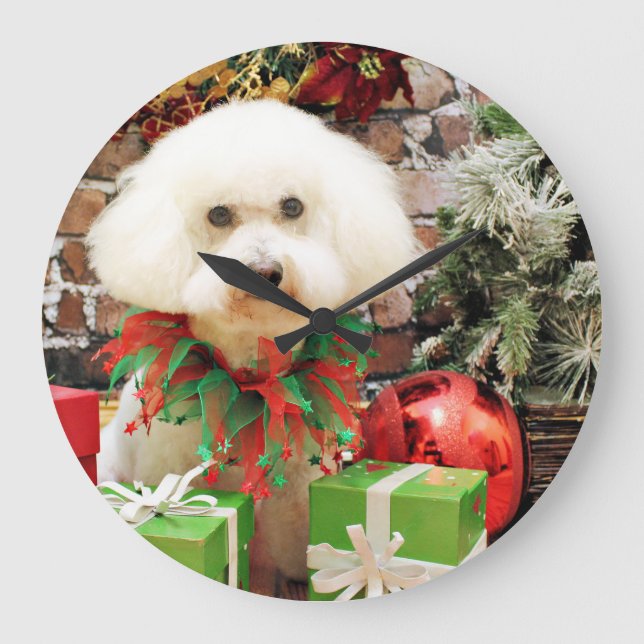 Reloj Redondo Grande Navidades - Bichon Frise - Harley (Anverso)